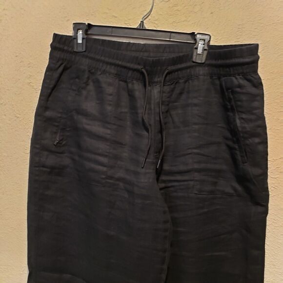 Athleta Pants Women Size  L Black 100% Linen Wide Leg Drawstring Breathable - Picture 4 of 13